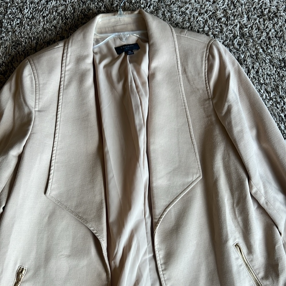 Tahari Taupe Drape Open Front Jacket Size 10 - image 5